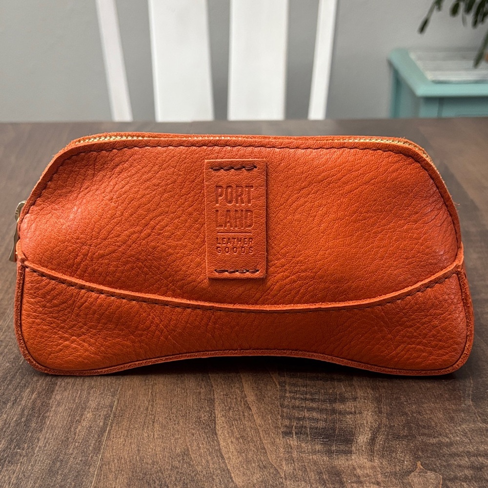 Portland Leather Orange Leather Women's Make Up Bag